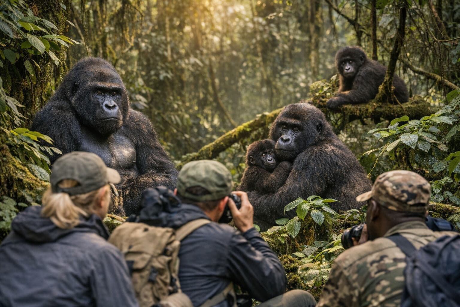 Image of a tourist taking an image of amountain gorilla taken from Bwindi Impenetrable forest