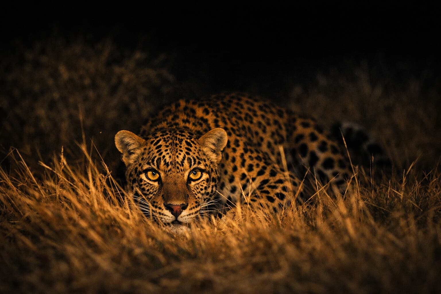 Image of a leopard taken at night during a night game drive